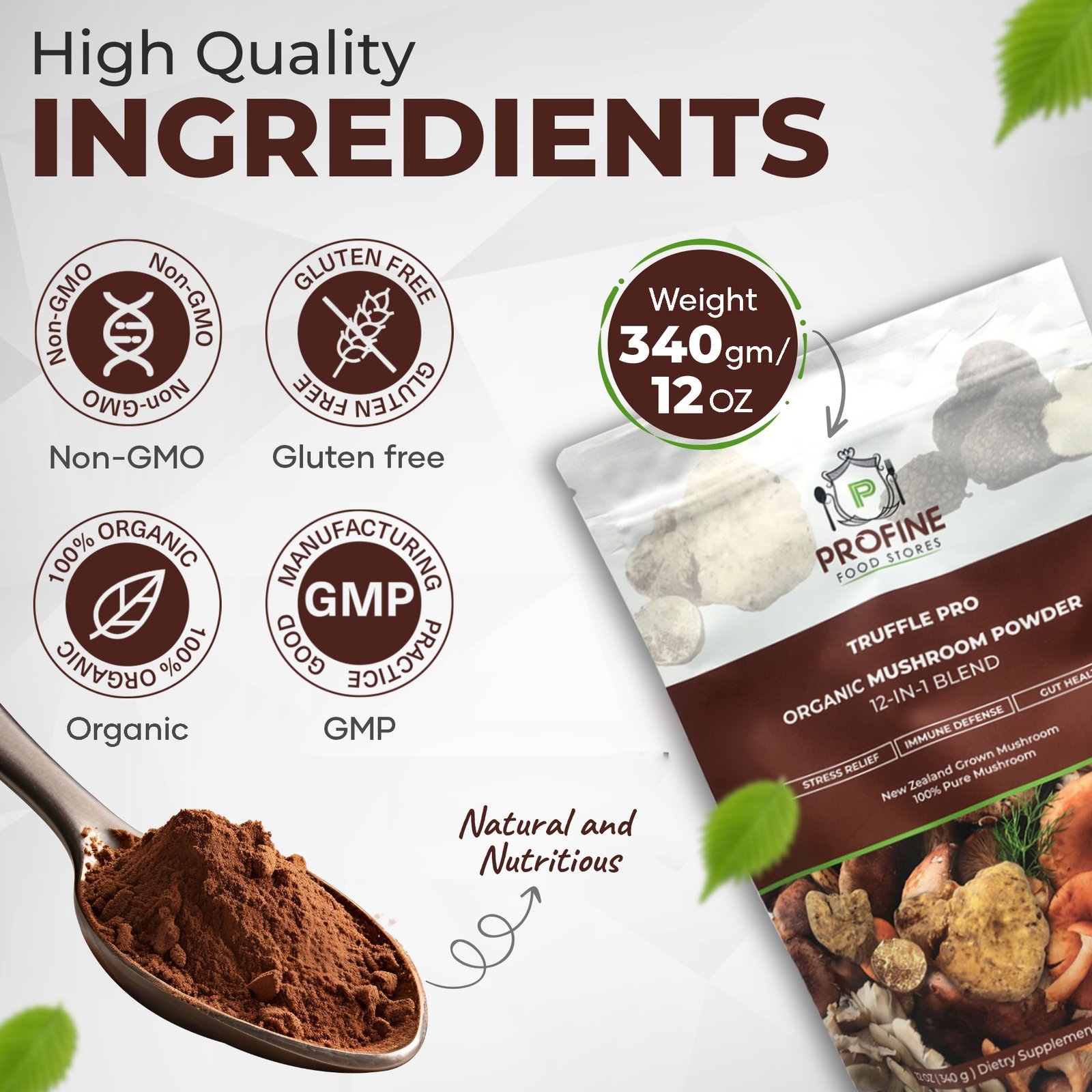 Truffle PRO Mushroom Powder Mix 12- in - 1 Super Blend 340 gr Pack - Image 4